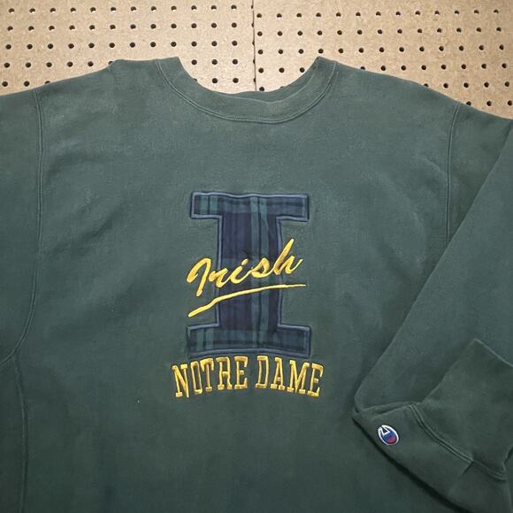 VTG Champion Sweater Mens XXL Green Reverse Weave Notre Dame Fighting Irish USA - Picture 4 of 10